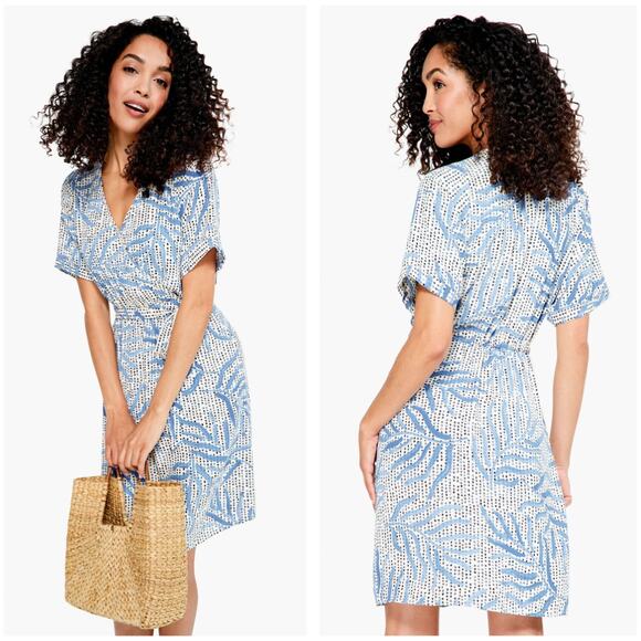 NIC + ZOE Palm Dot Blue Multi Wrap-Style Pullover Tropical Dress | Medium - Picture 1 of 10